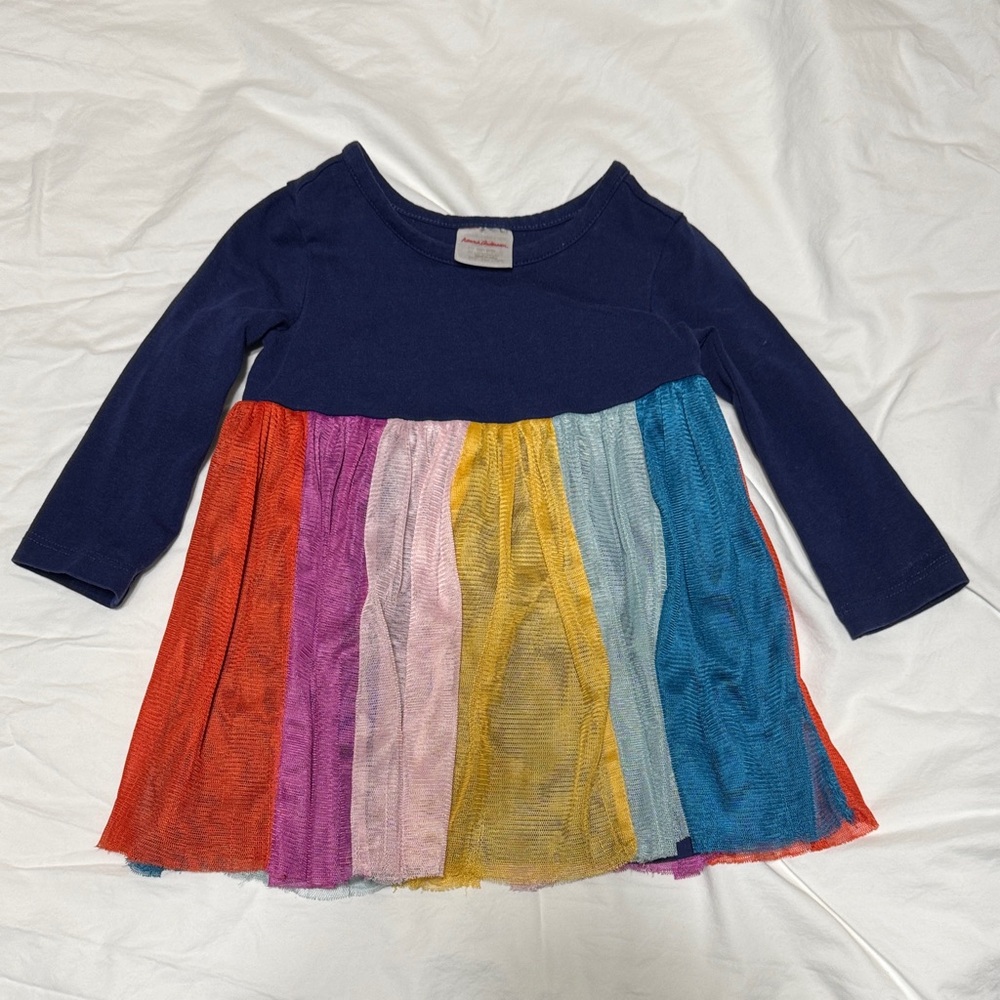 Hanna Andersson Navy and Rainbow Striped Dress 6-12/70cm